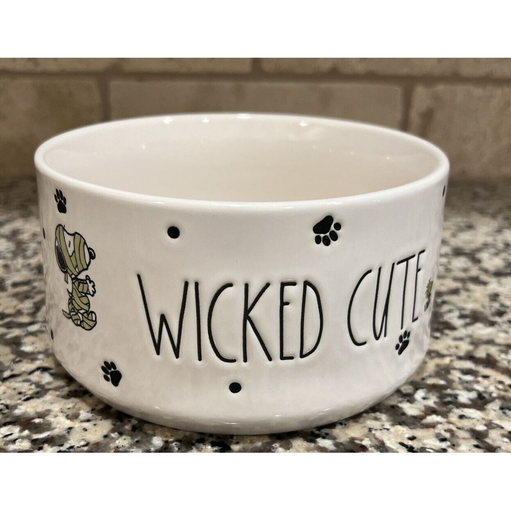 NEW PEANUTS RAE DUNN 2023 HALLOWEEN SNOOPY Mummy DOG‎ BOWL "WICKED CUTE" PET 6"